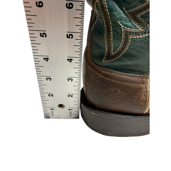 Ariat Square Toe Western Boots Blue Green Teal Shaft Brown Leather Men’s 9D - Picture 10 of 10